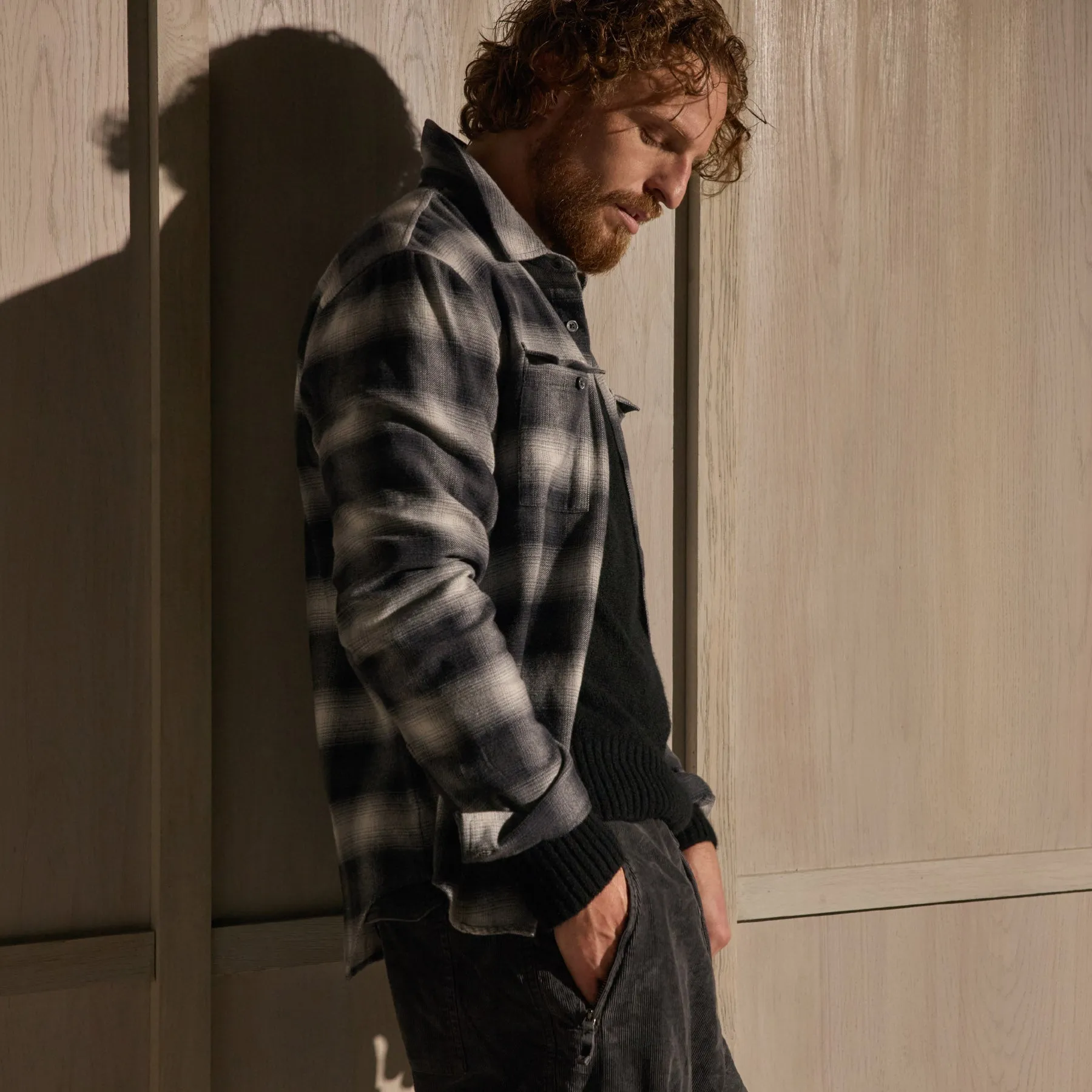 Brushed Flannel Plaid Shirt - Charcoal Plaid sold by James Perse product image thumbnail 4