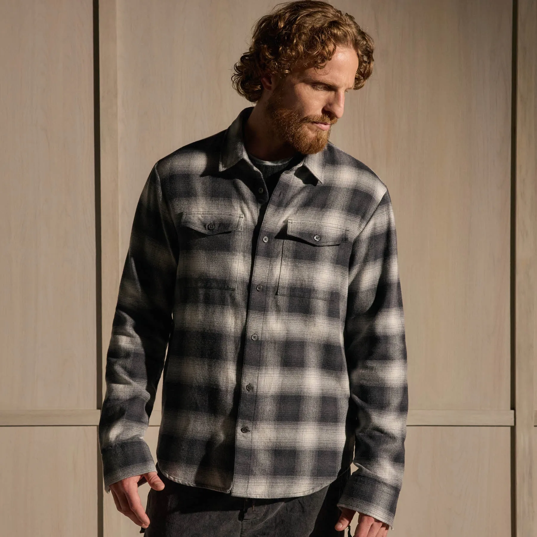 Brushed Flannel Plaid Shirt - Charcoal Plaid sold by James Perse product image thumbnail 5