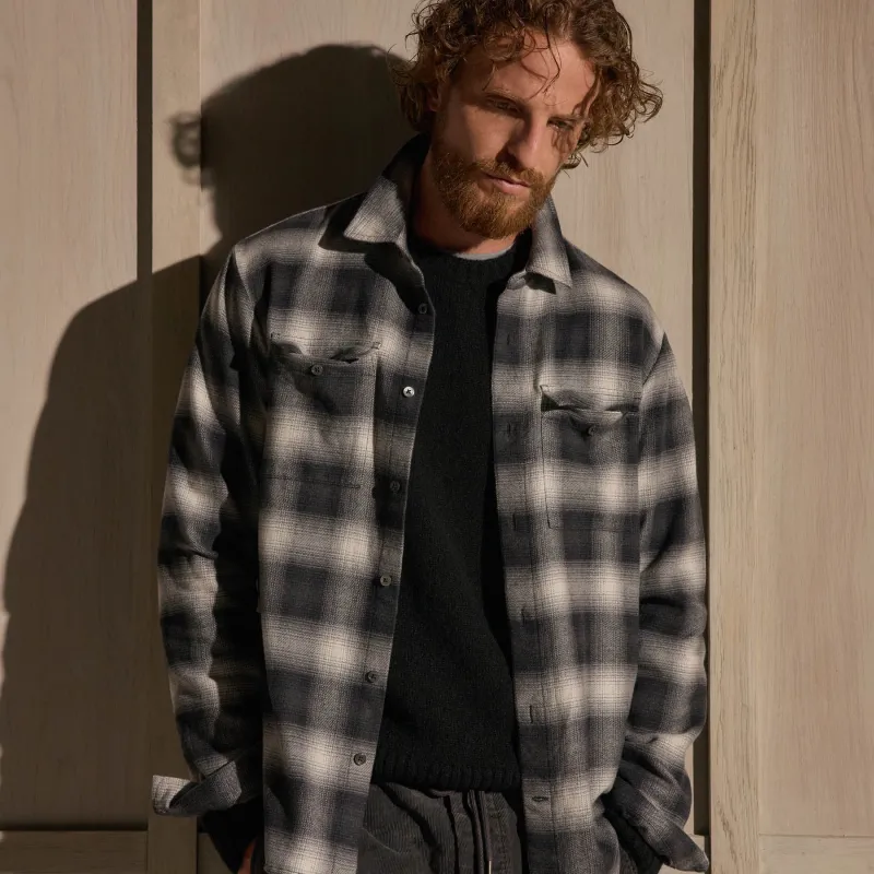 Brushed Flannel Plaid Shirt - Charcoal Plaid made by James Perse