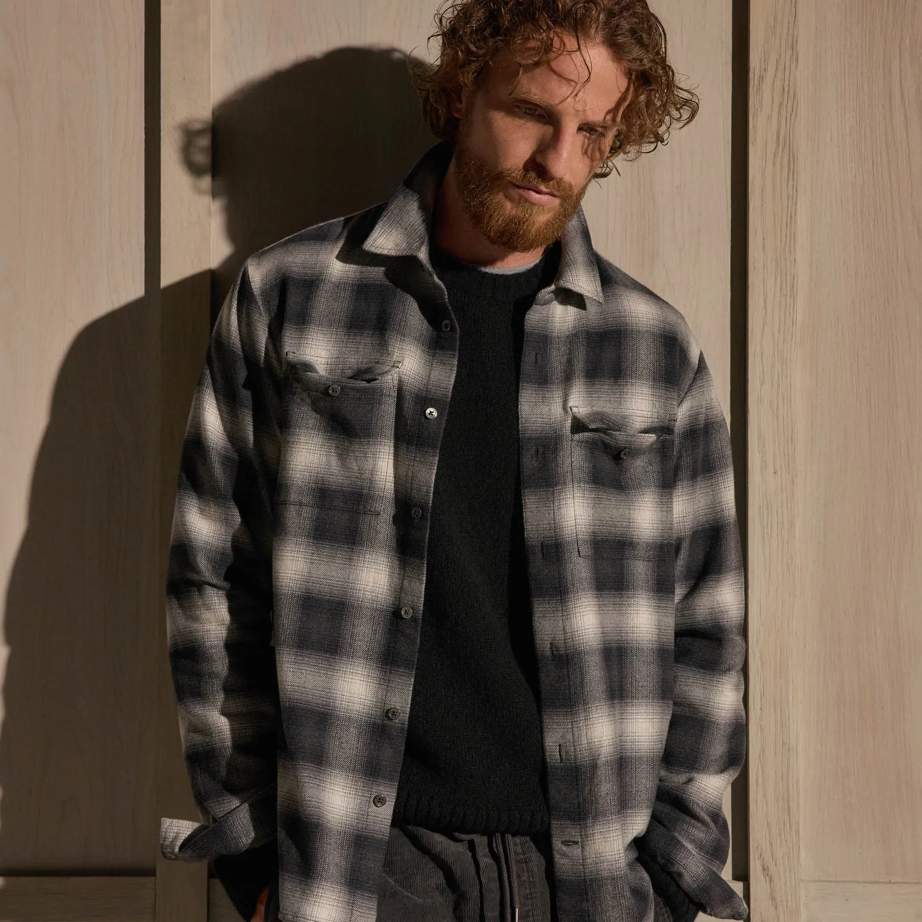 Brushed Flannel Plaid Shirt - Charcoal Plaid sold by James Perse