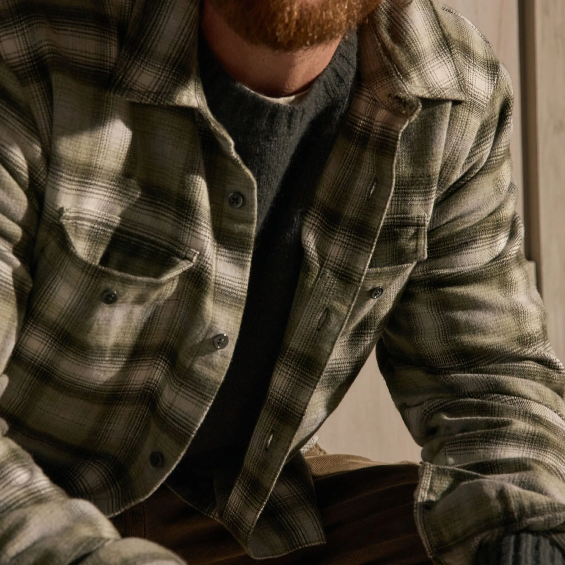 Brushed Flannel Plaid Shirt - Olive Plaid sold by James Perse product image thumbnail 3