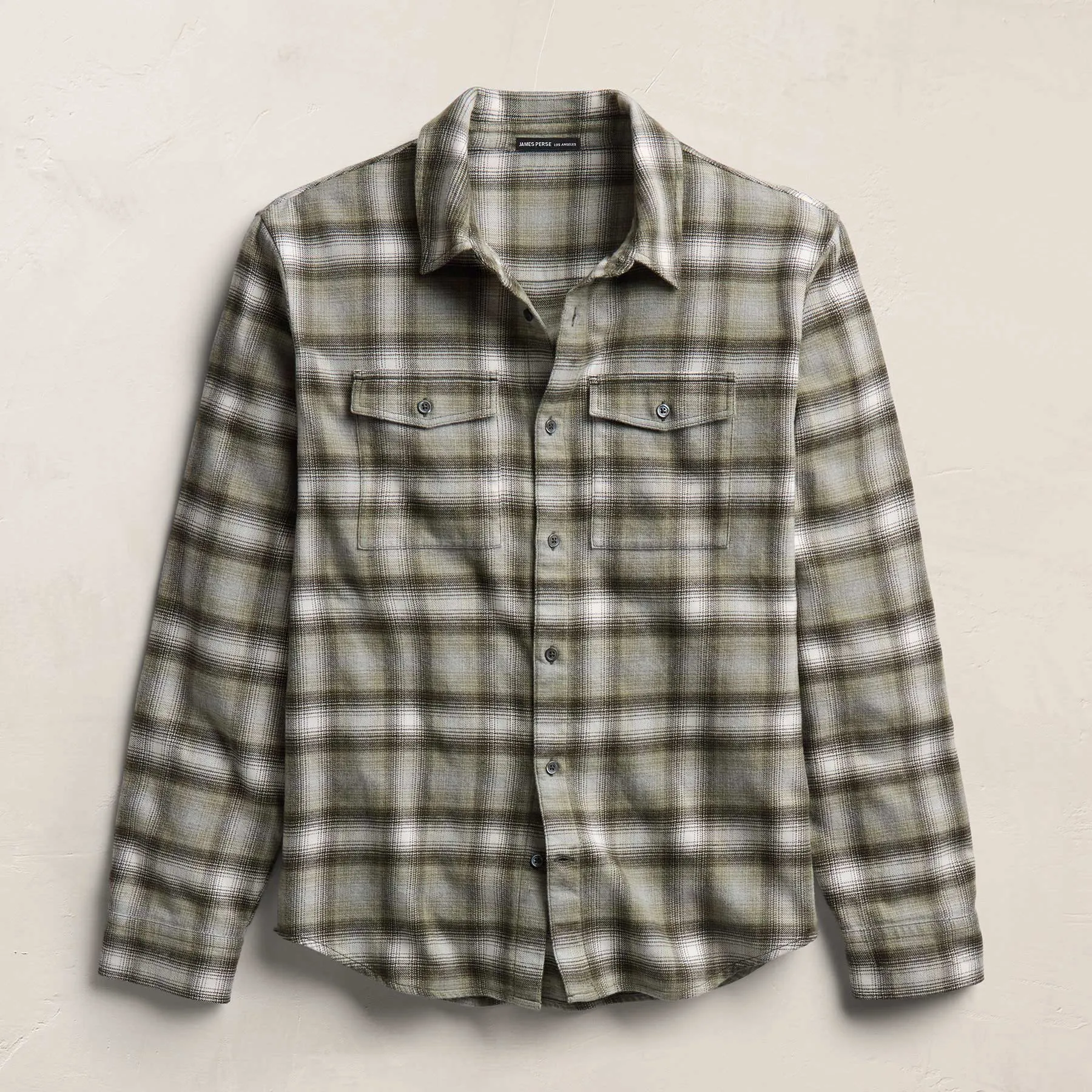 Brushed Flannel Plaid Shirt - Olive Plaid sold by James Perse product image thumbnail 2