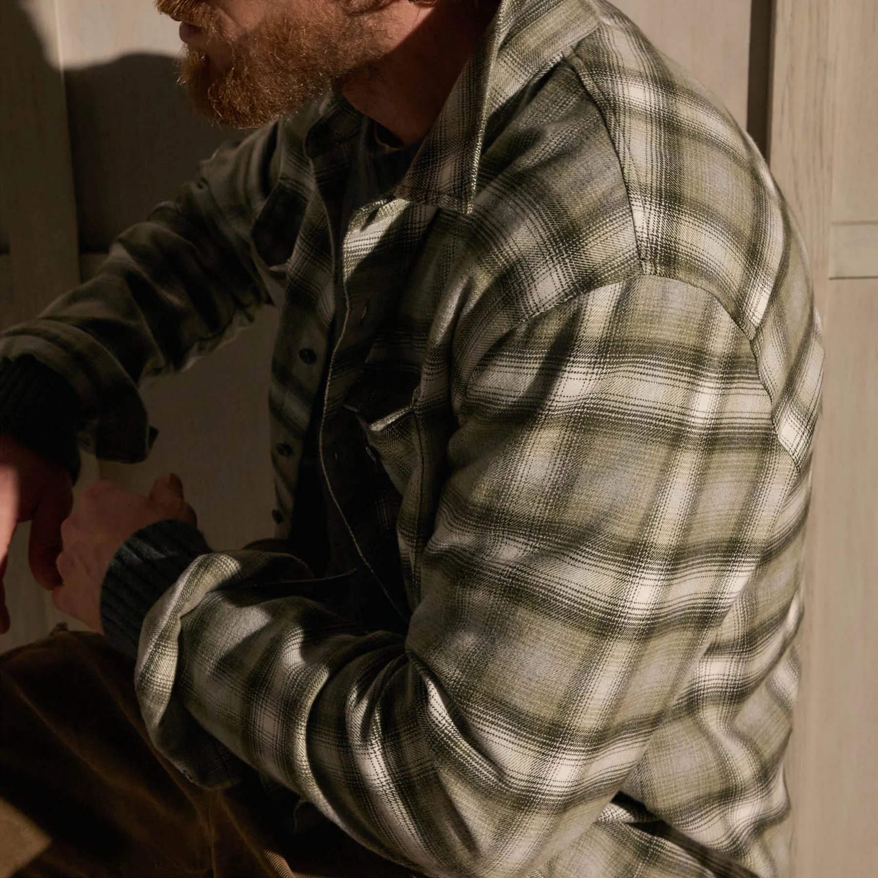 Brushed Flannel Plaid Shirt - Olive Plaid sold by James Perse product image thumbnail 4