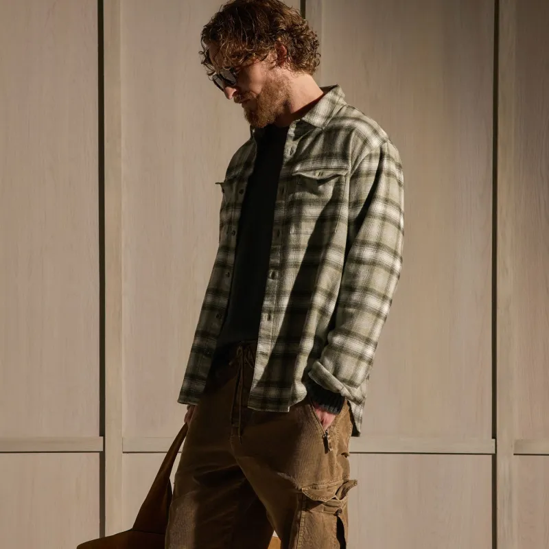 Brushed Flannel Plaid Shirt - Olive Plaid made by James Perse
