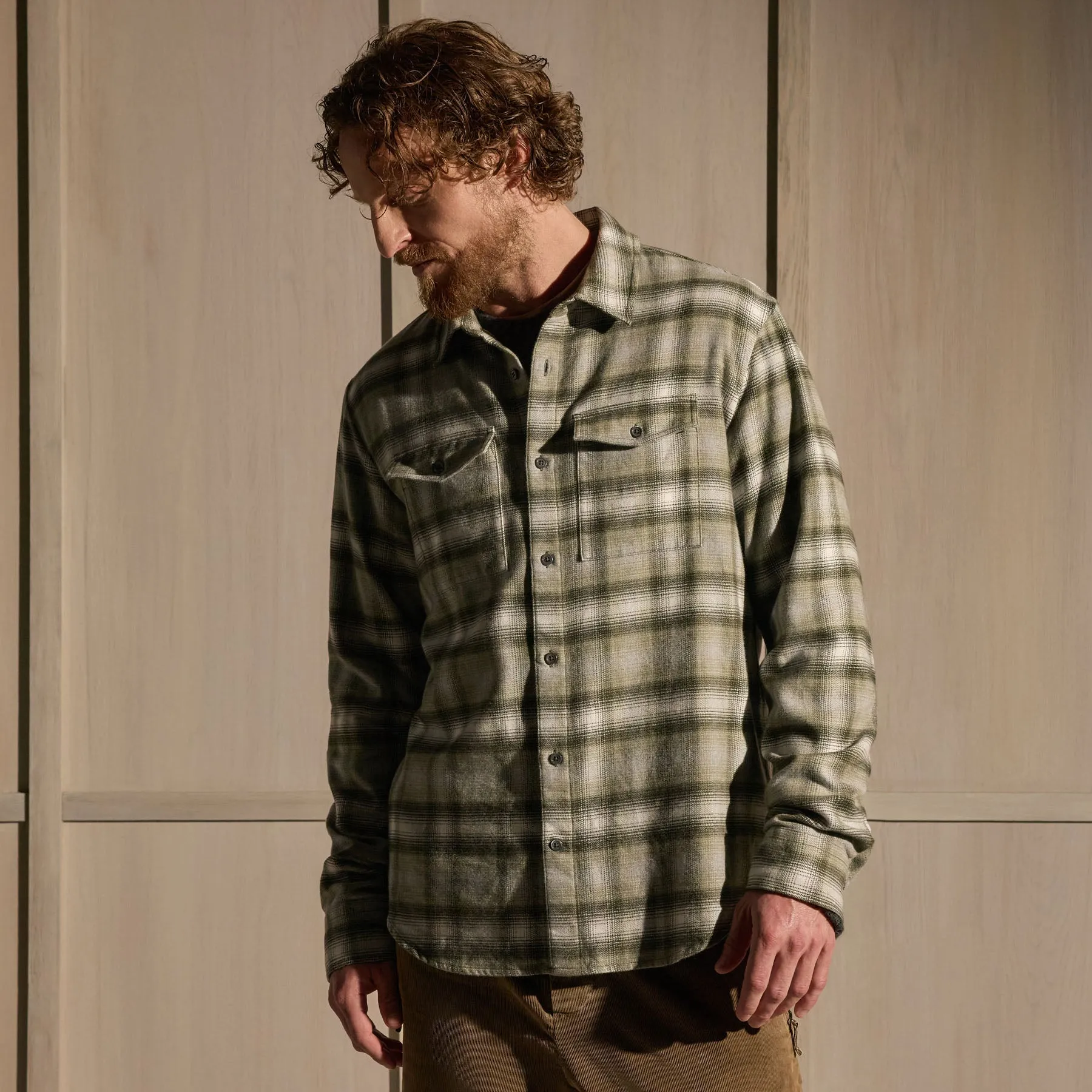 Brushed Flannel Plaid Shirt - Olive Plaid sold by James Perse product image thumbnail 5