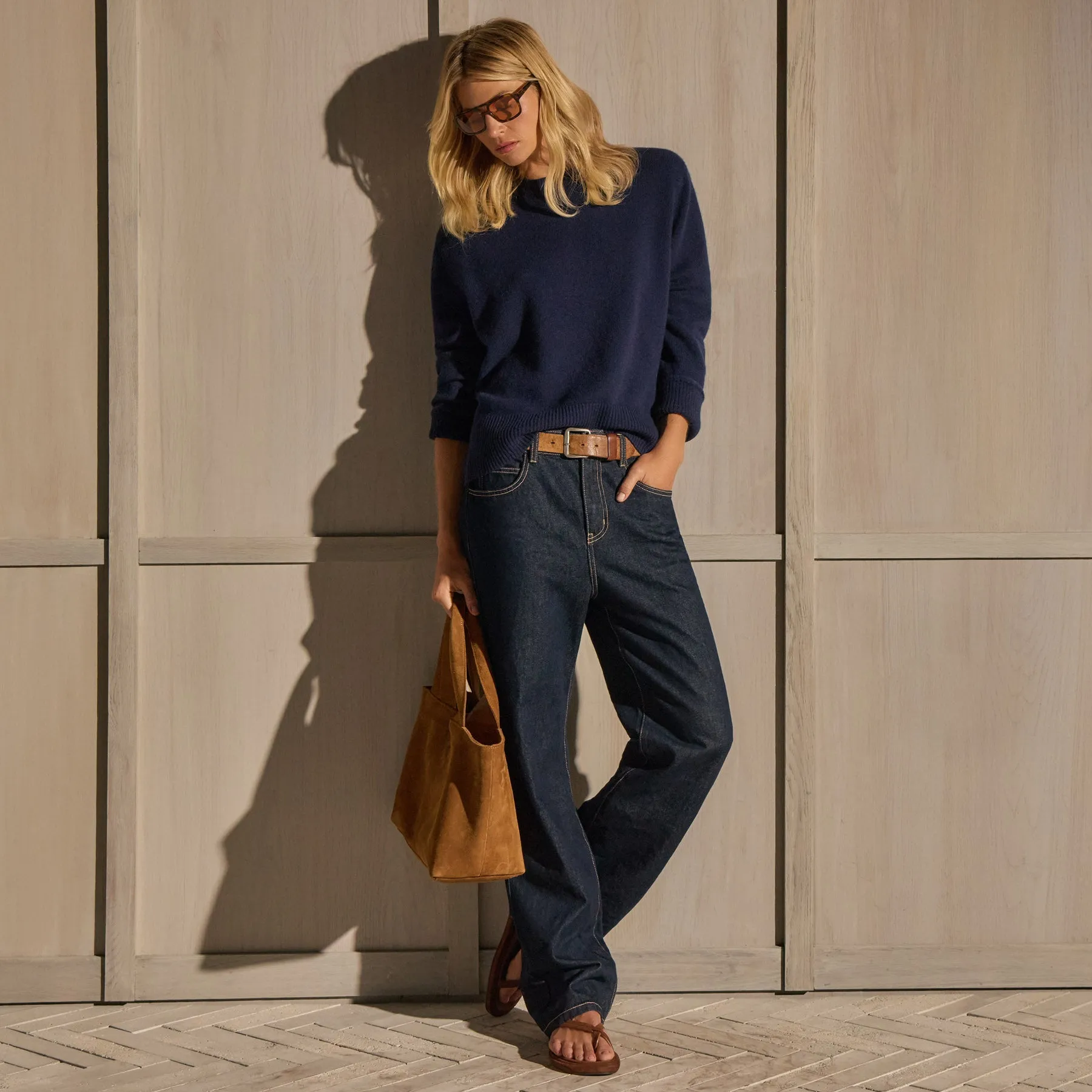 Cashmere Crew Neck Sweater - Navy sold by James Perse product image thumbnail 3