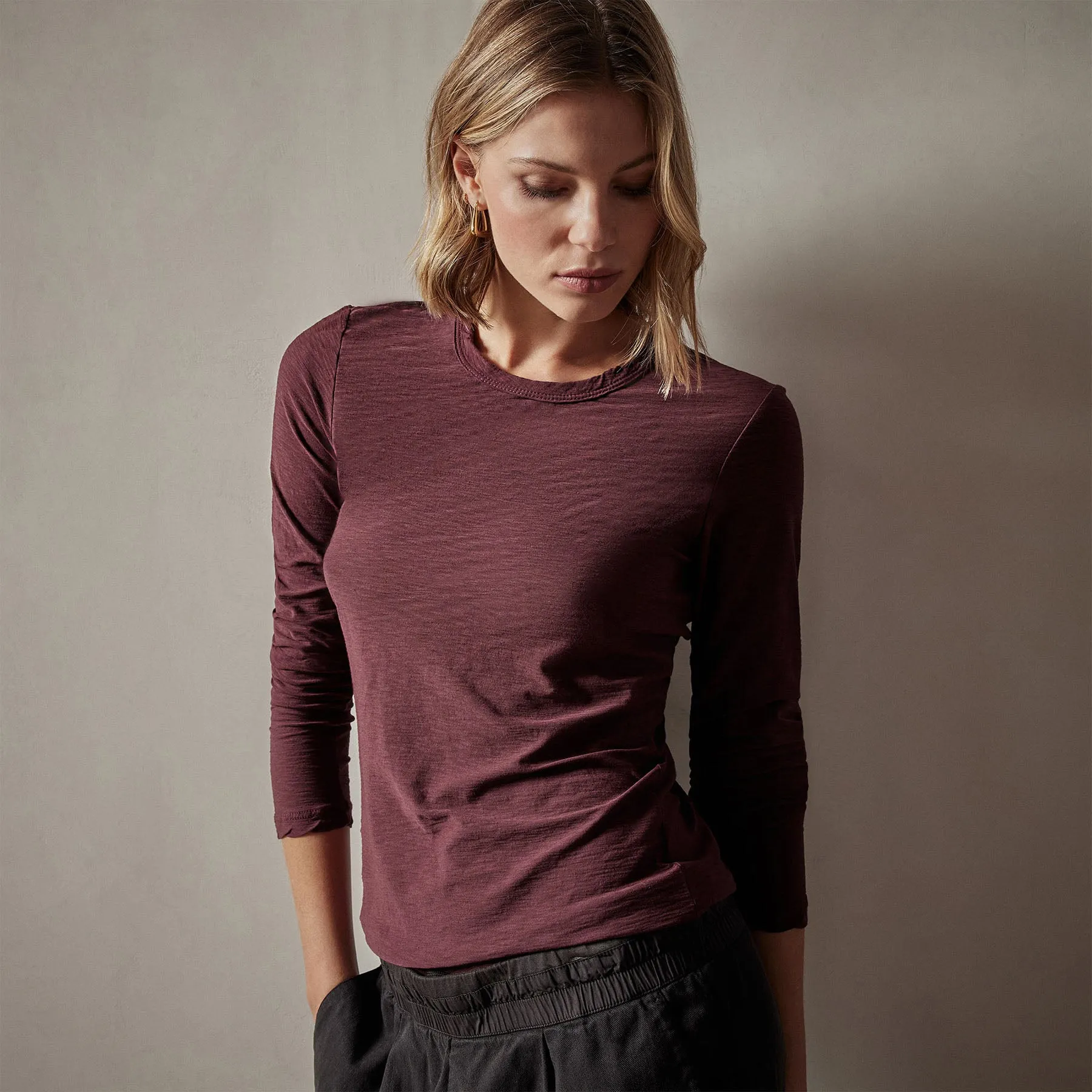 Sheer Slub Long Sleeve Crew - Cordova sold by James Perse