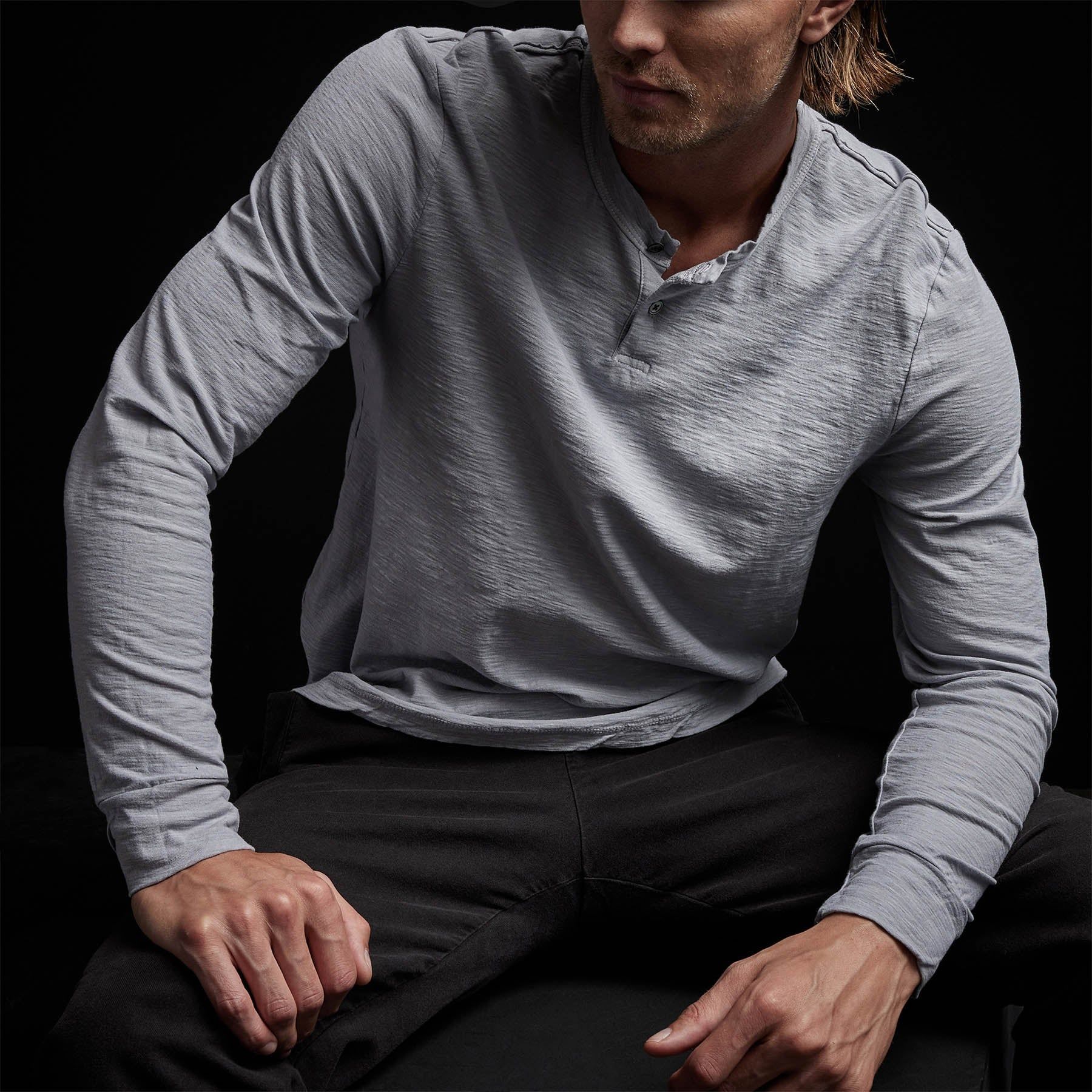 Reverse Slub Jersey Henley - Blue Fog Pigment sold by James Perse