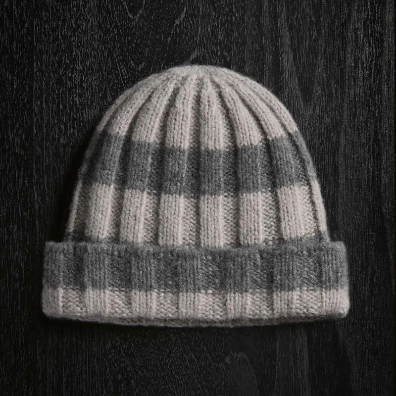 Cashmere Striped Beanie - Silver Wheat/Thunder sold by James Perse