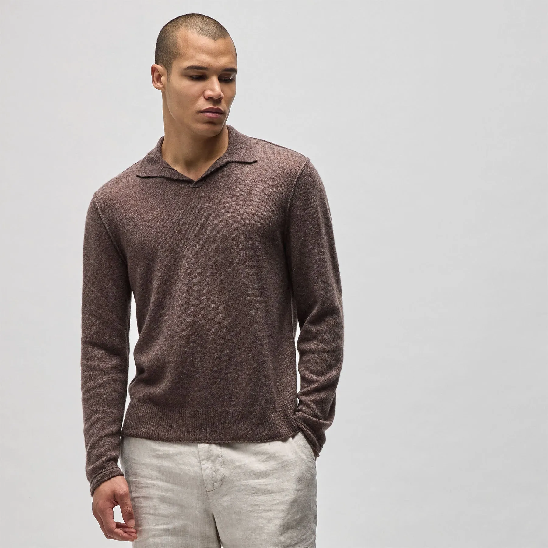 Featherweight Cashmere Polo - Brownstone sold by James Perse