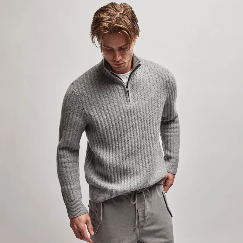 Cashmere Rib Half Zip Sweater - Heather Grey sold by James Perse