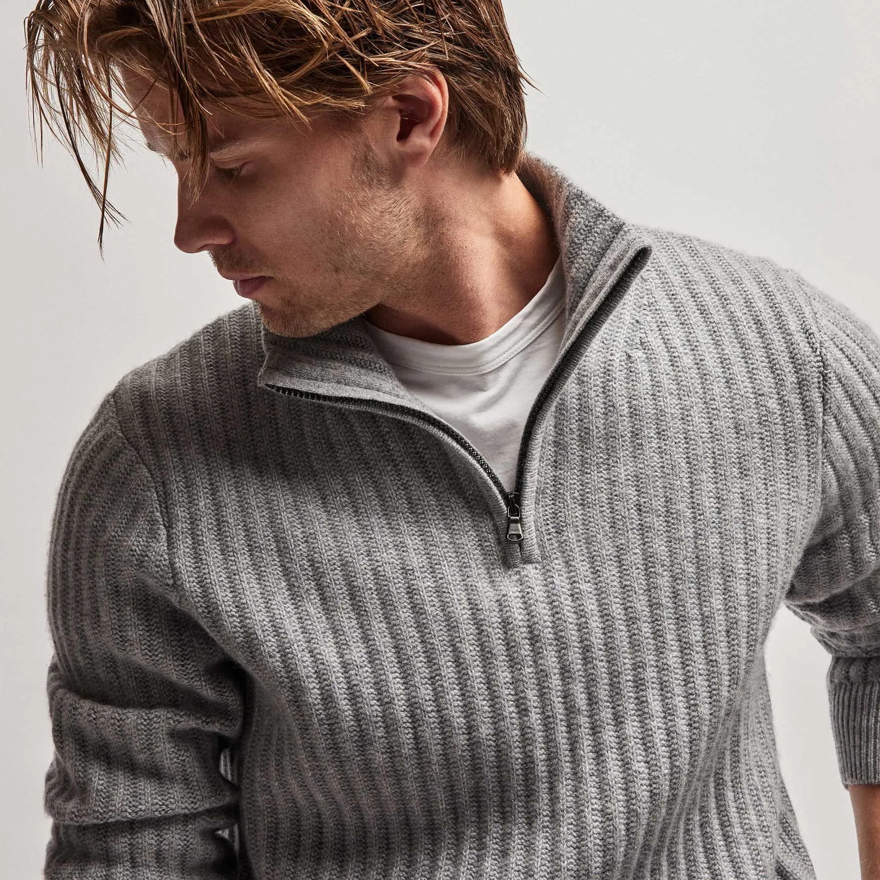 Cashmere Rib Half Zip Sweater - Heather Grey sold by James Perse product image thumbnail 5