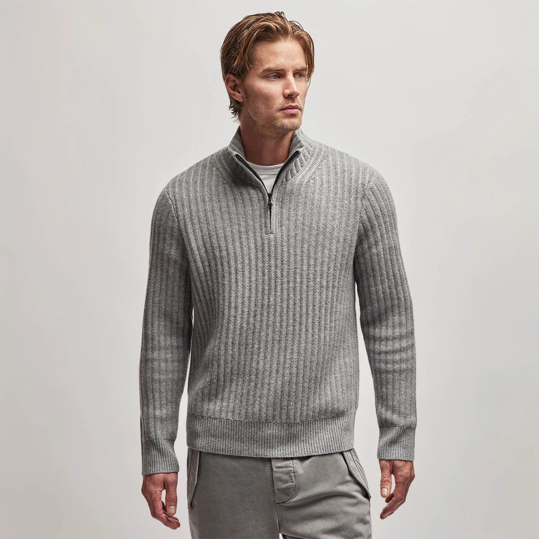 Cashmere Rib Half Zip Sweater - Heather Grey sold by James Perse product image thumbnail 3