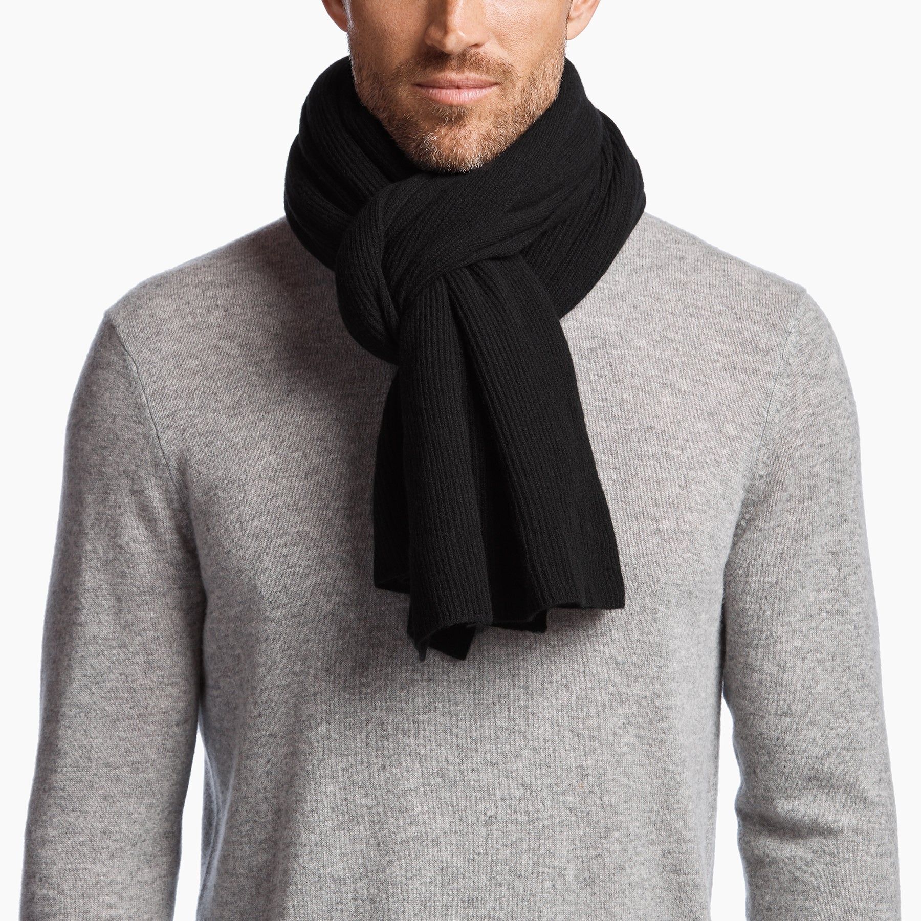 Ltweight Cashmere Rib Scarf - Black sold by James Perse