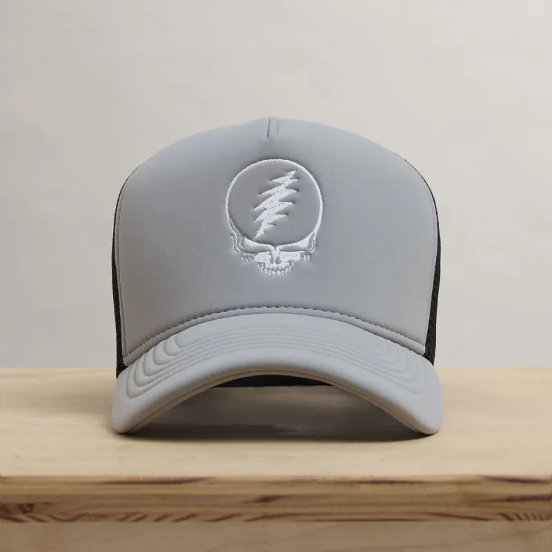 Grateful Dead Single Color Skull Embroidery Trucker - Pale Grey sold by James Perse