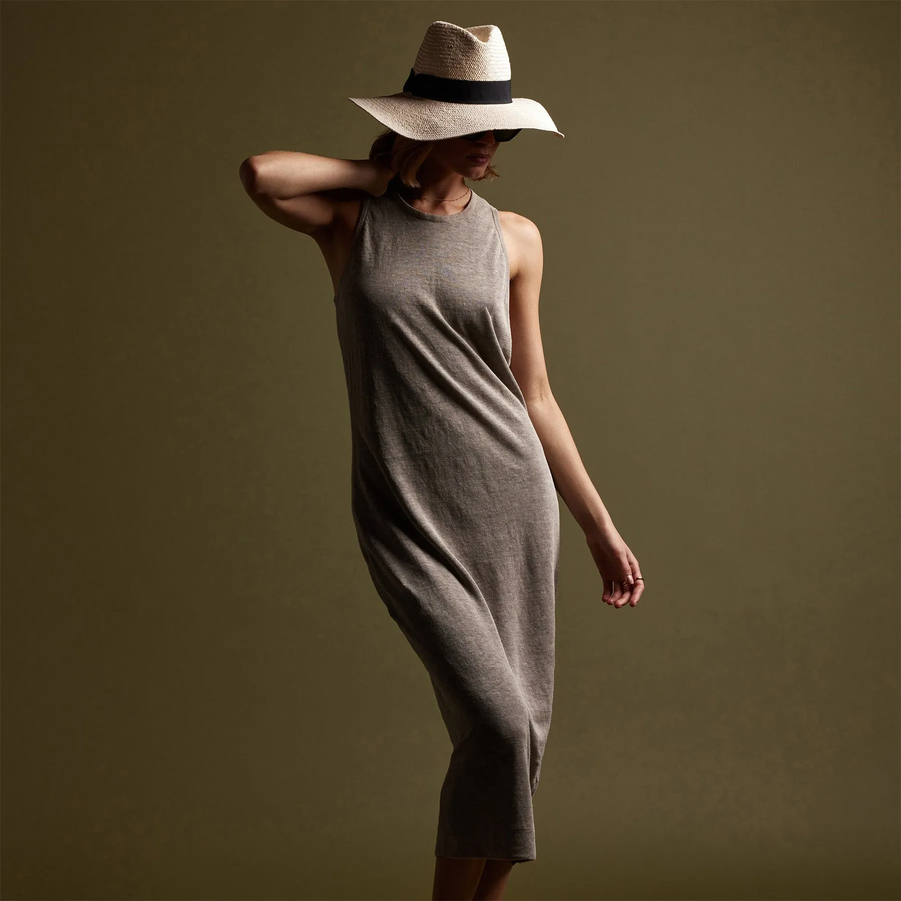 Dunes Linen Tank Dress - Natural/Black sold by James Perse