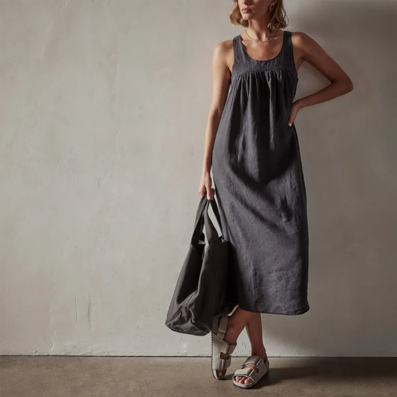 Gathered Linen Dress - Magma Pigment sold by James Perse