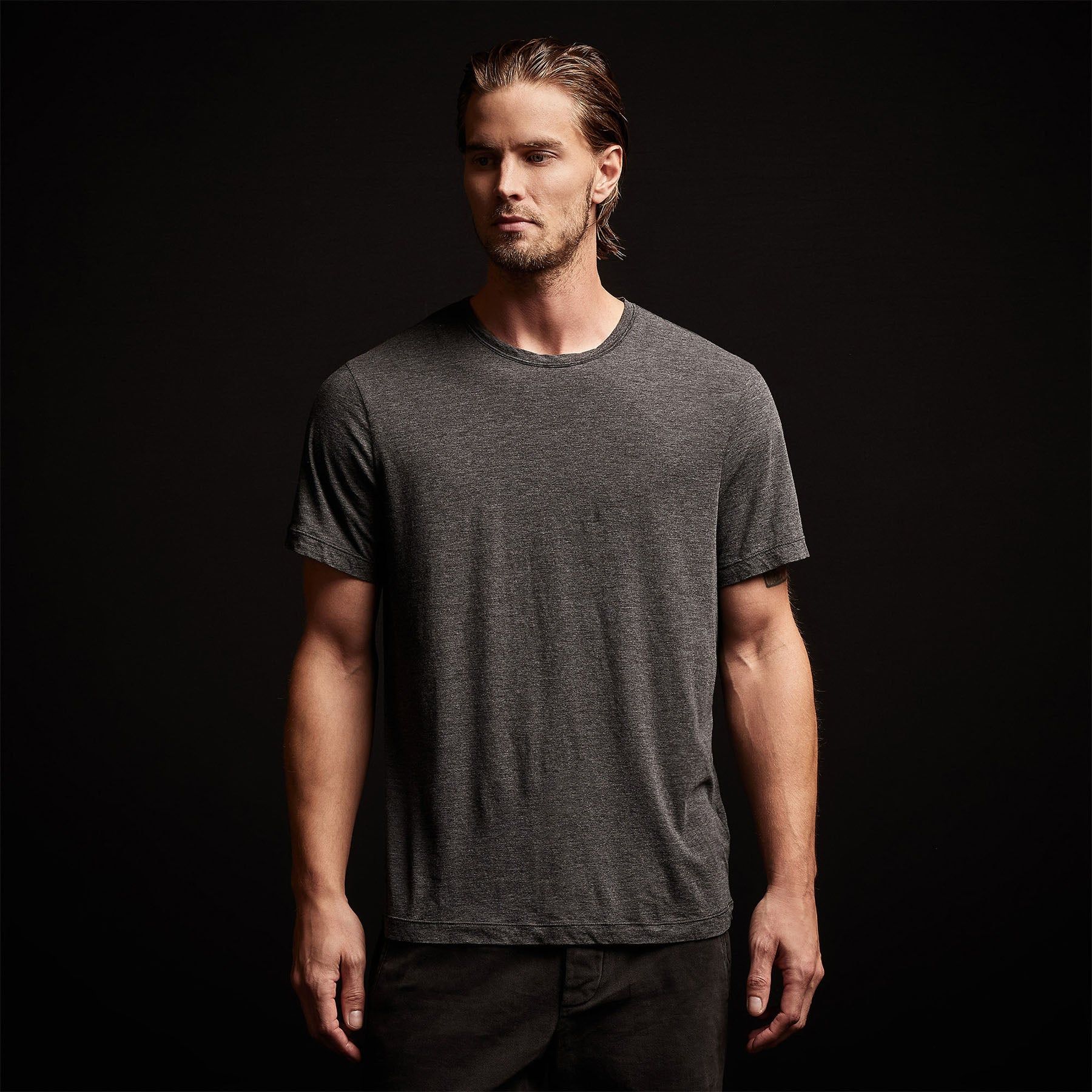 Melange Tech Jersey Tee - Black sold by James Perse