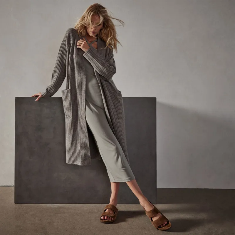 Recycled Cashmere Rib Cardigan - Cement sold by James Perse