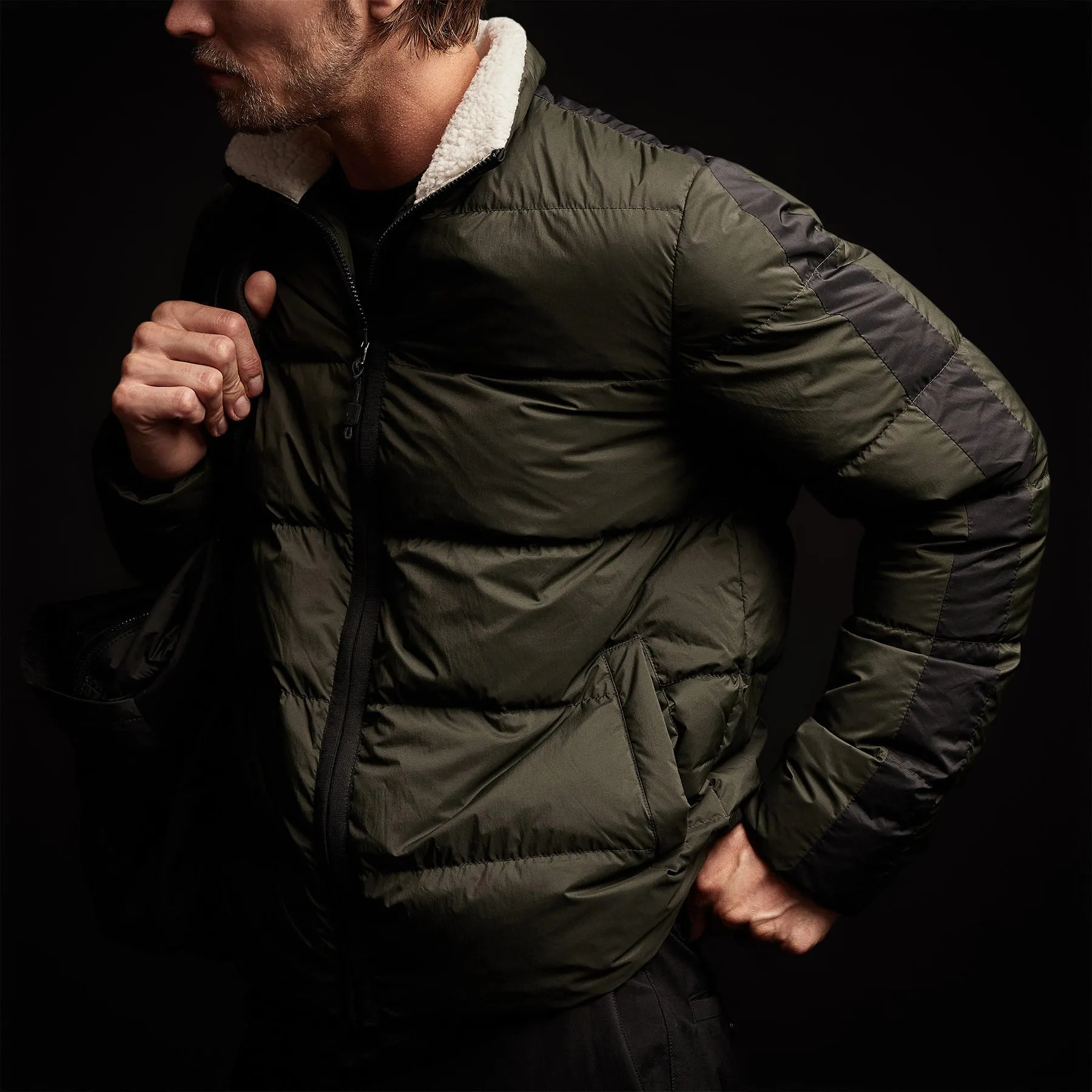 Side Stripe Puffer Jacket - Olive/Black sold by James Perse product image thumbnail 2