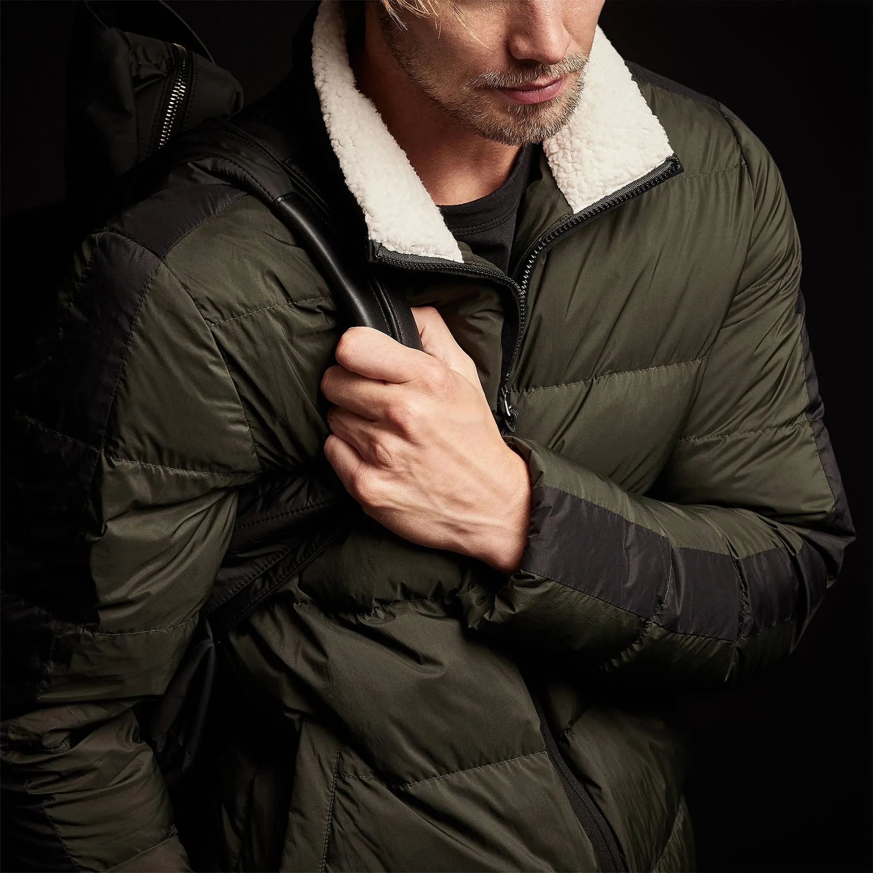 Side Stripe Puffer Jacket - Olive/Black sold by James Perse product image thumbnail 3