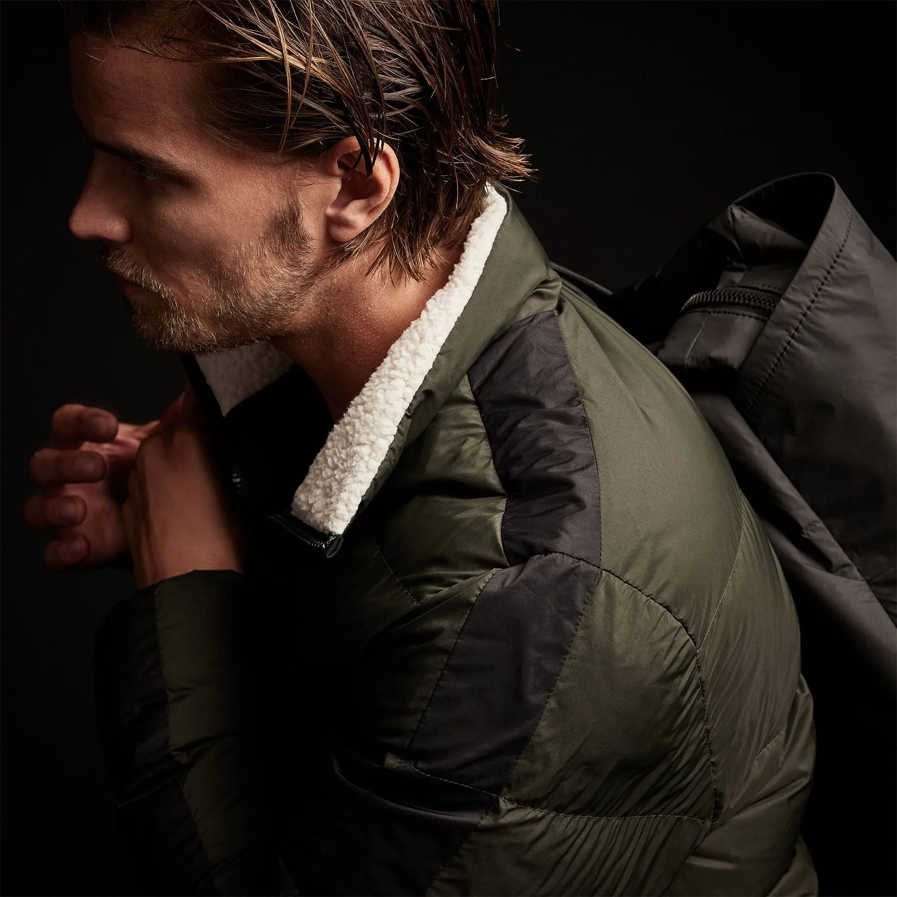 Side Stripe Puffer Jacket - Olive/Black sold by James Perse product image thumbnail 5