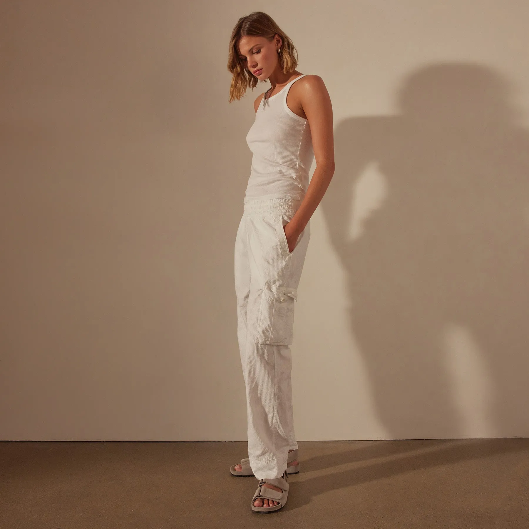 Seersucker Cargo Pant - White sold by James Perse