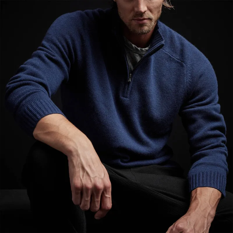 Cashmere Saddle Shoulder Half Zip - Prussian sold by James Perse