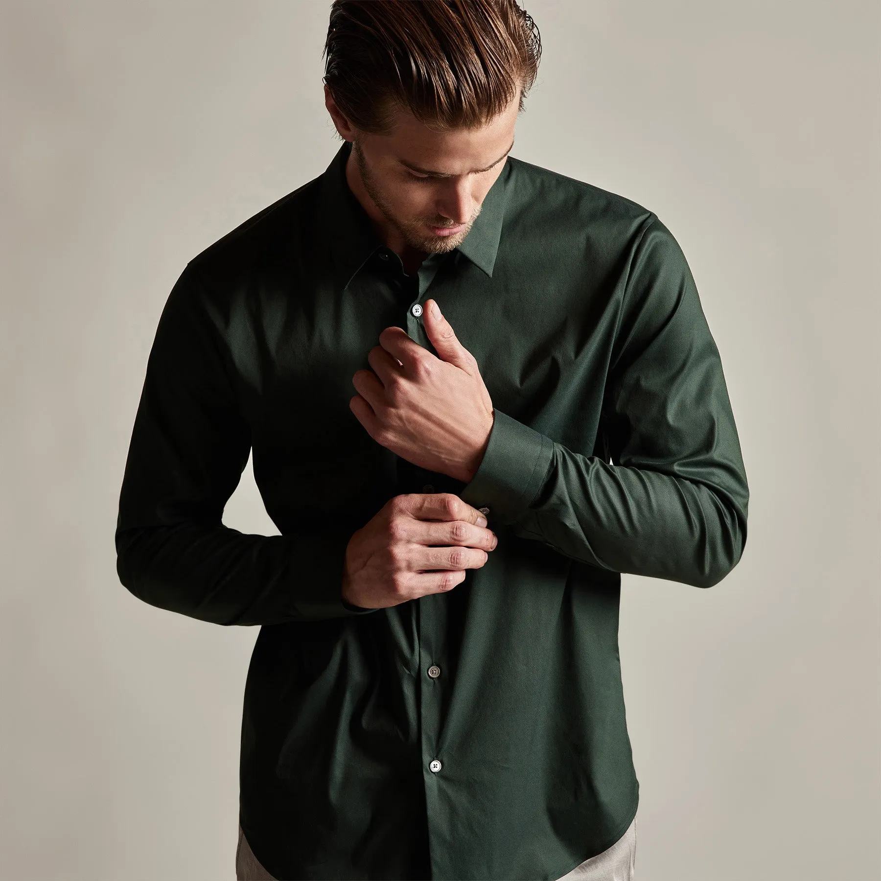 Matte Stretch Poplin Dress Shirt - Pine sold by James Perse product image thumbnail 3