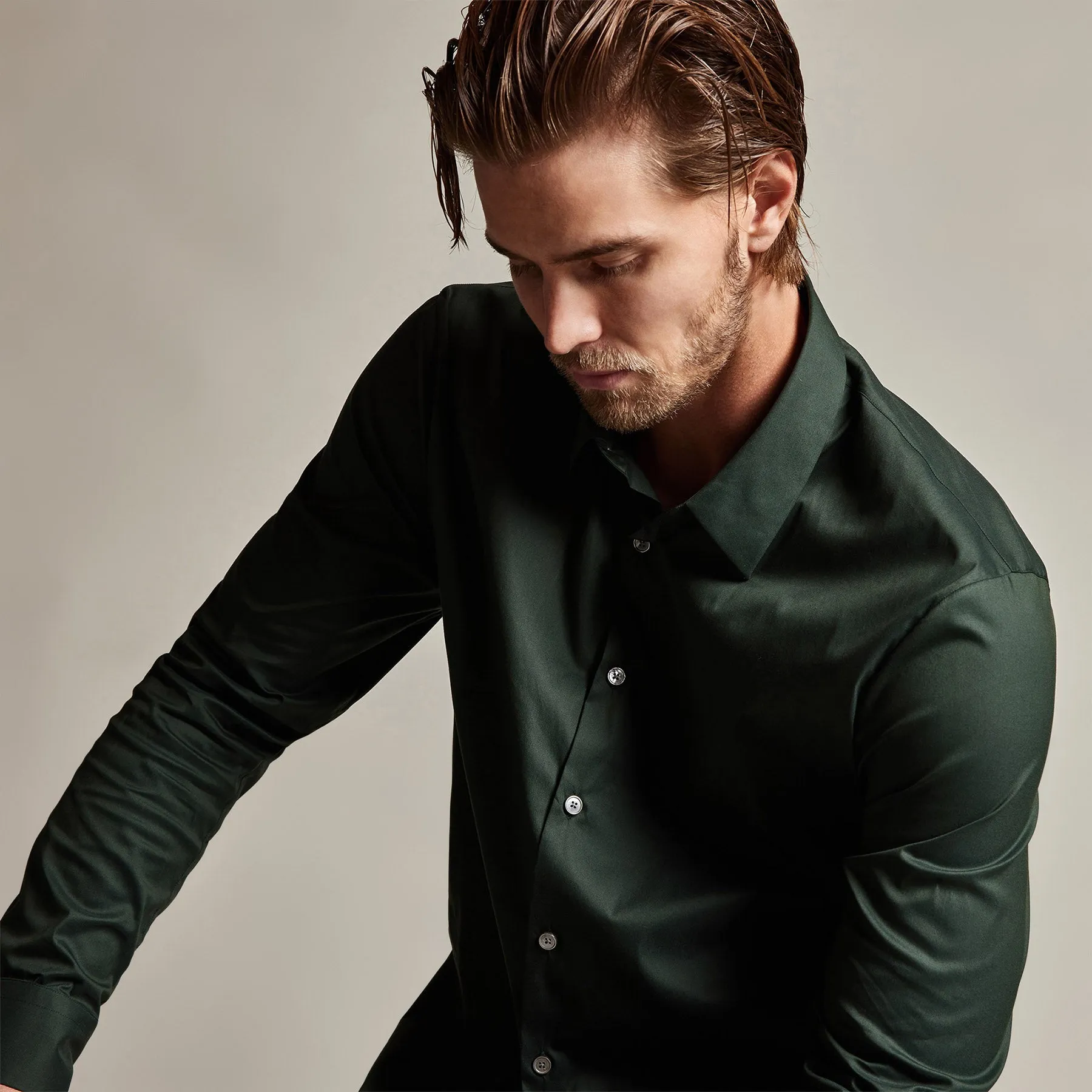 Matte Stretch Poplin Dress Shirt - Pine sold by James Perse product image thumbnail 4