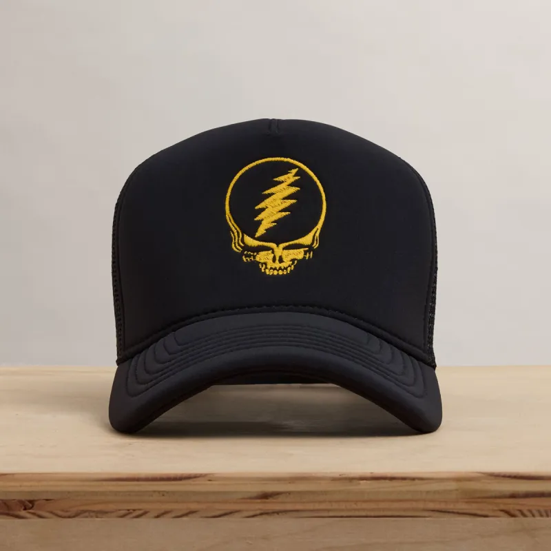 Grateful Dead Single Color Skull Embroidery Trucker - Black sold by James Perse
