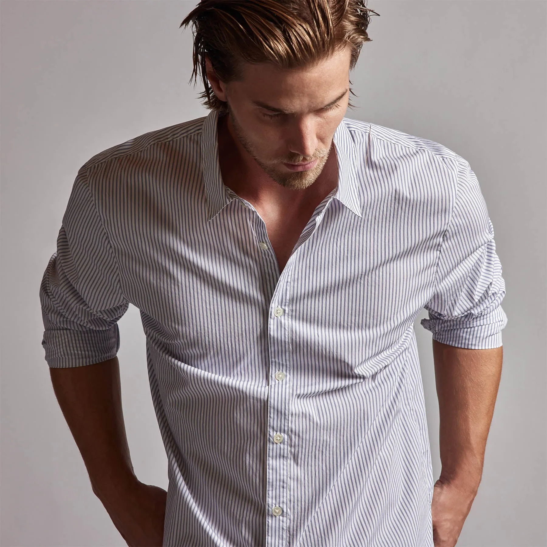 Poplin Striped Shirt - Navy Stripe sold by James Perse product image thumbnail 3