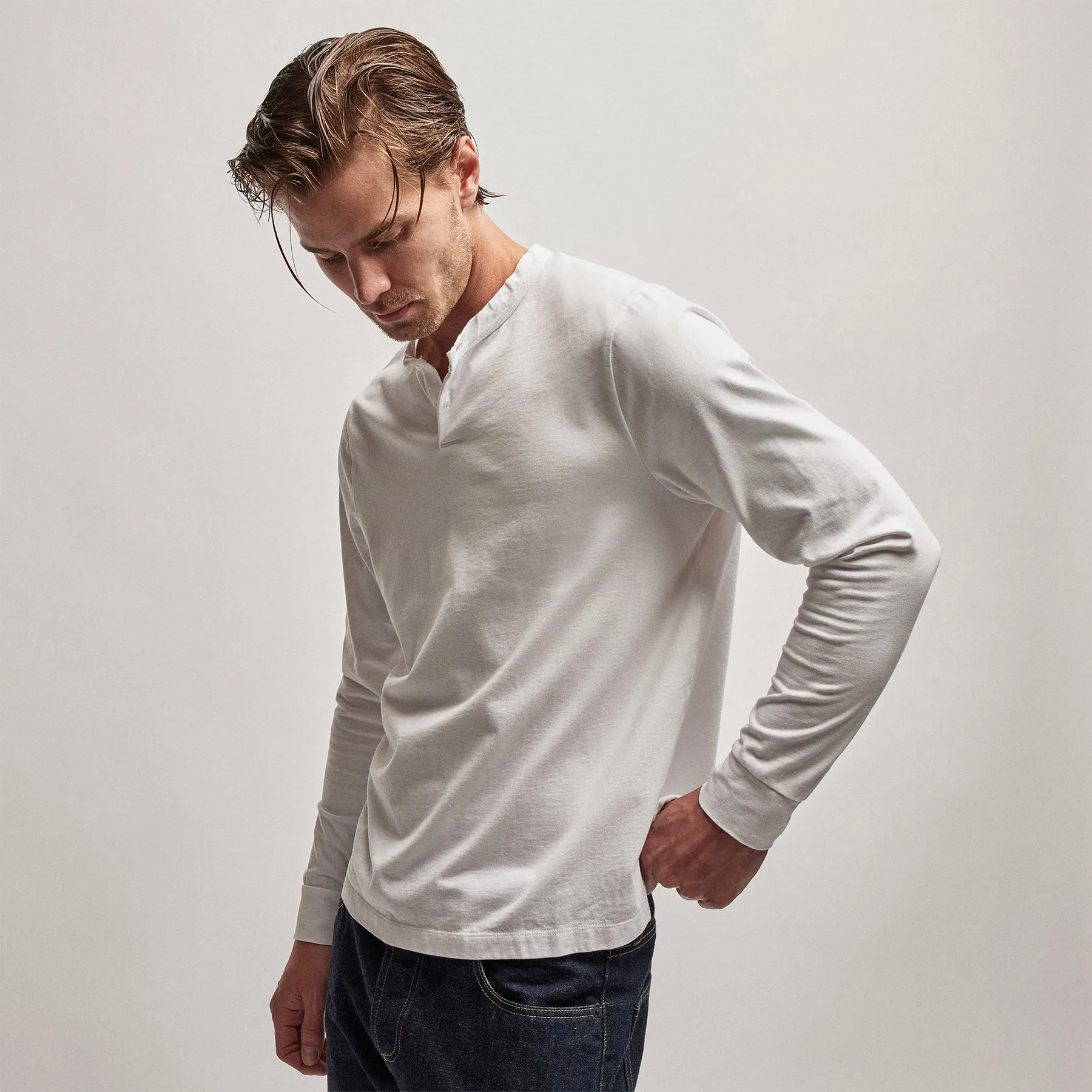 Heavy Luxe Jersey Henley - White sold by James Perse