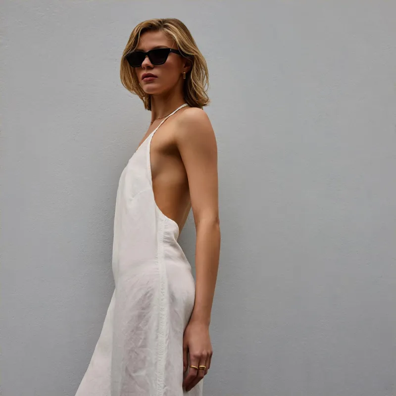 Zuma Linen Halter Dress - Everest White Pigment sold by James Perse
