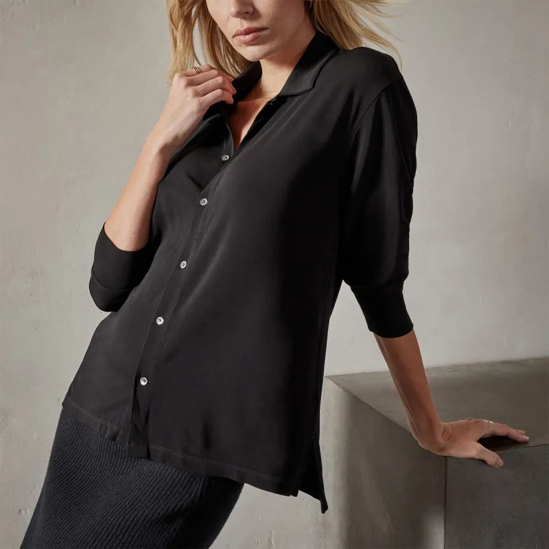 Stretch Matte Jersey Shirt - Black sold by James Perse