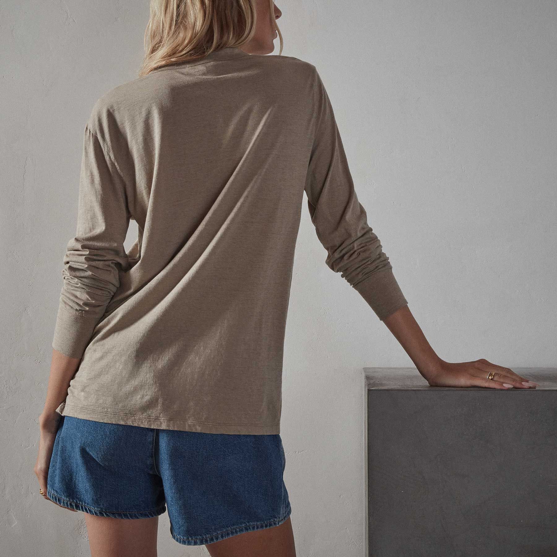 Long Sleeve Lotus Jersey Tee - Fawn sold by James Perse product image thumbnail 4