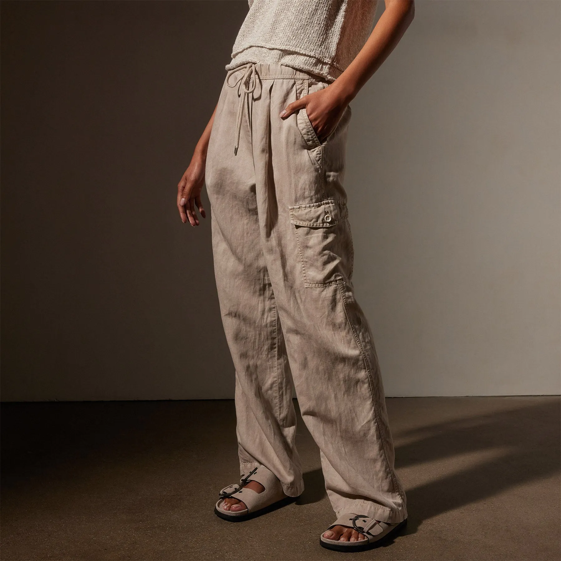 Cotton Linen Twill Pleated Cargo - Grout Pigment sold by James Perse product image thumbnail 2