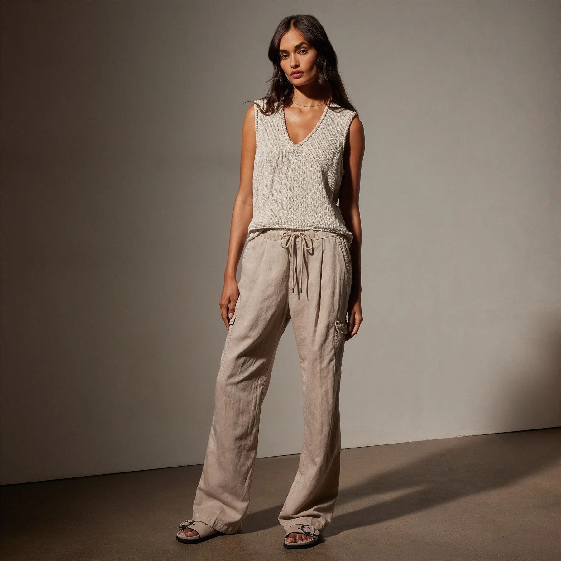 Cotton Linen Twill Pleated Cargo - Grout Pigment sold by James Perse product image thumbnail 3