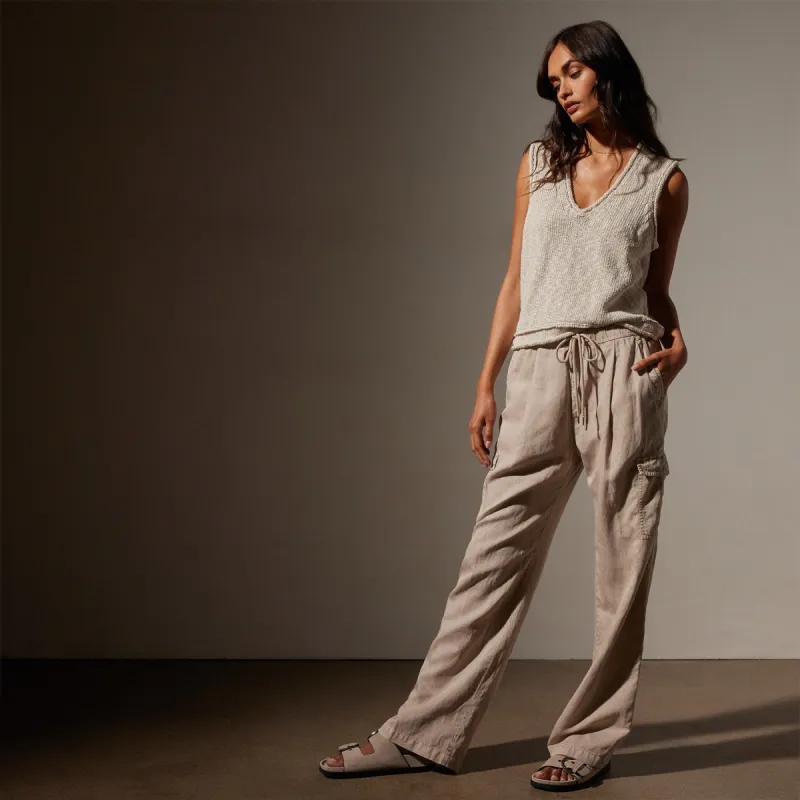 Cotton Linen Twill Pleated Cargo - Grout Pigment sold by James Perse