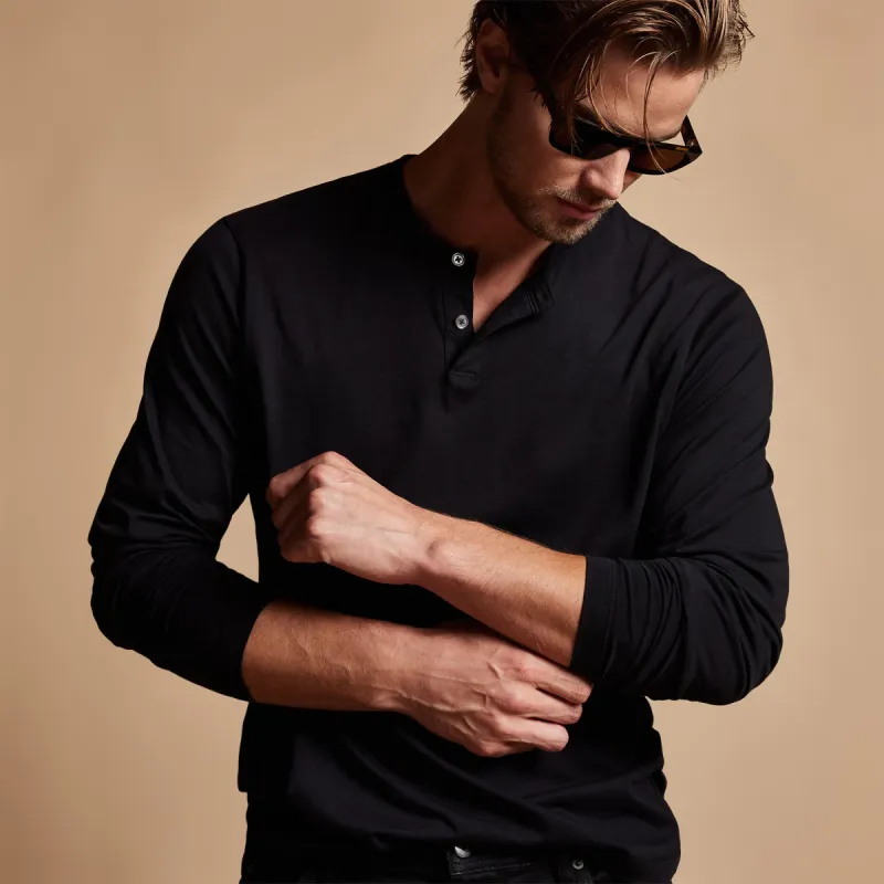 Brushed Lotus Henley - Black sold by James Perse
