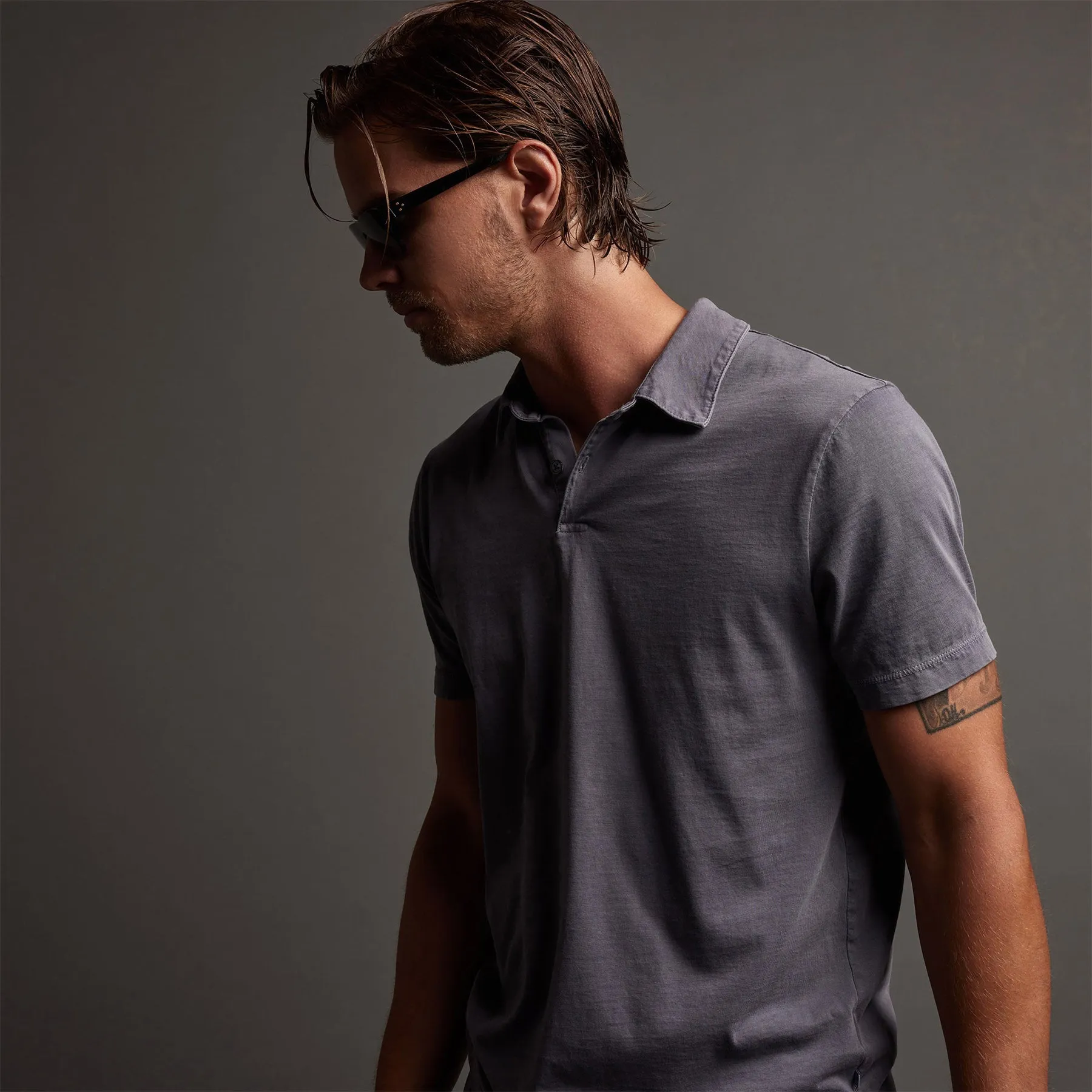 Sueded Jersey Polo - Flannel Pigment sold by James Perse