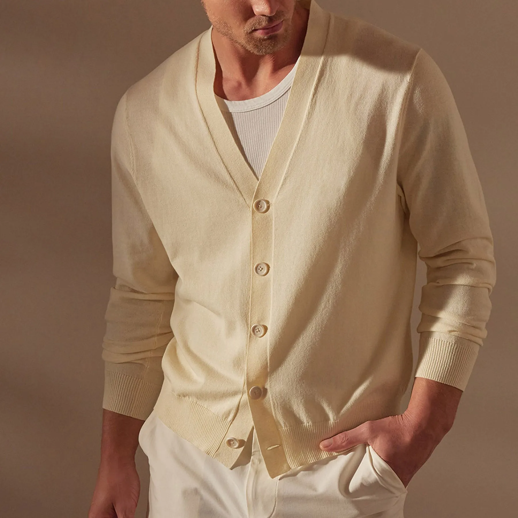Stretch Cotton Cardigan - Ivory sold by James Perse product image thumbnail 2