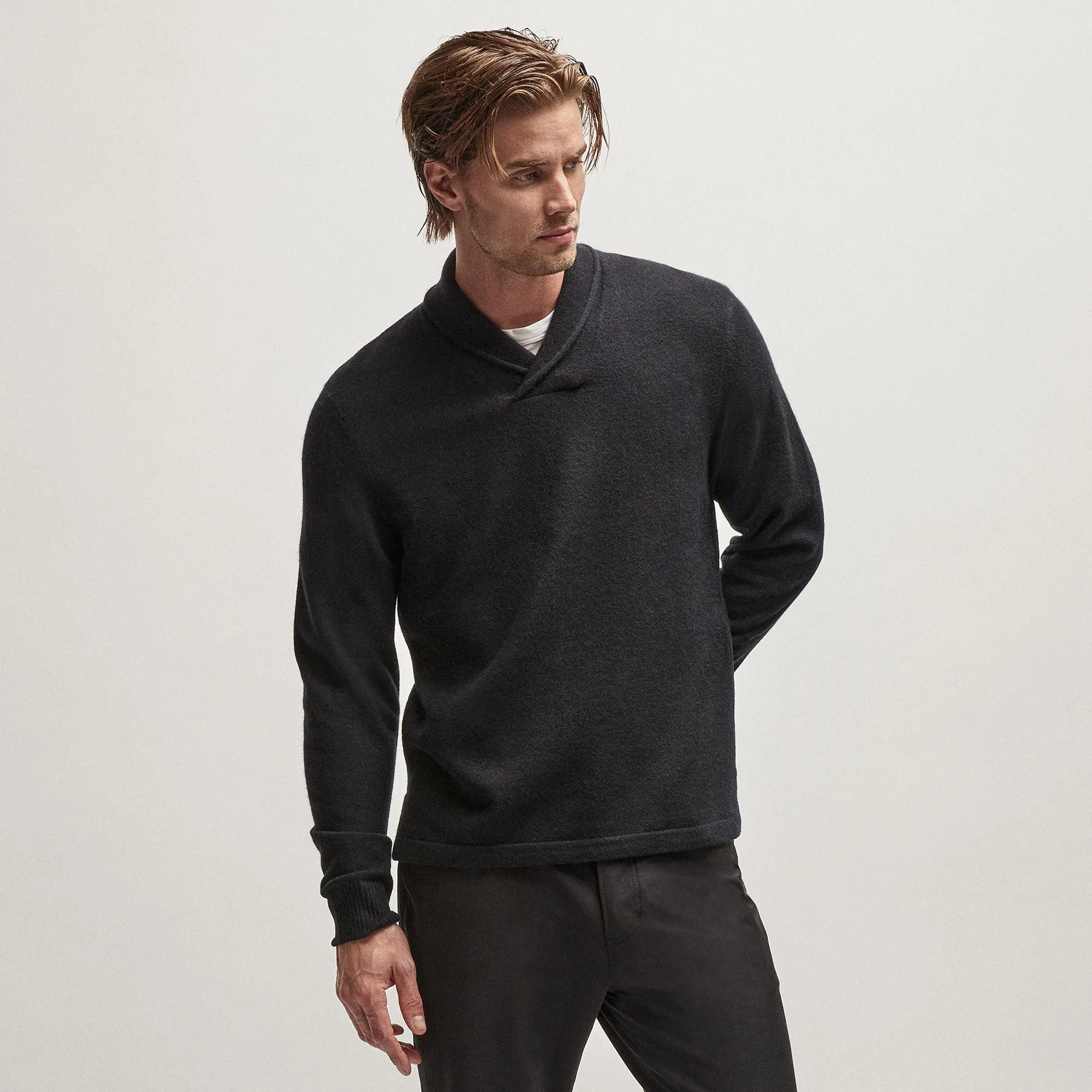 Recycled Cashmere Shawl Collar Sweater - Black sold by James Perse