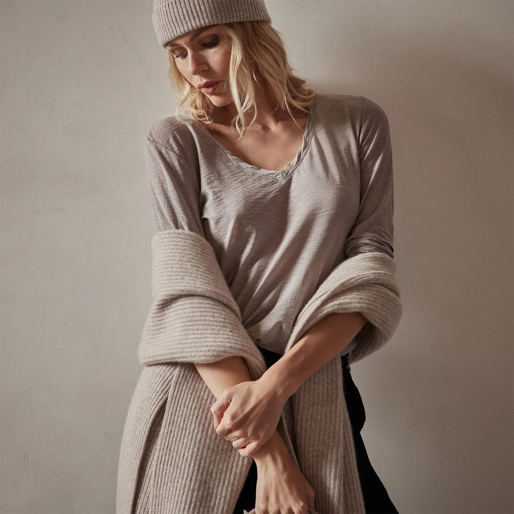 Sheer Slub Long Sleeve V Neck Tee - Dapple sold by James Perse product image thumbnail 4