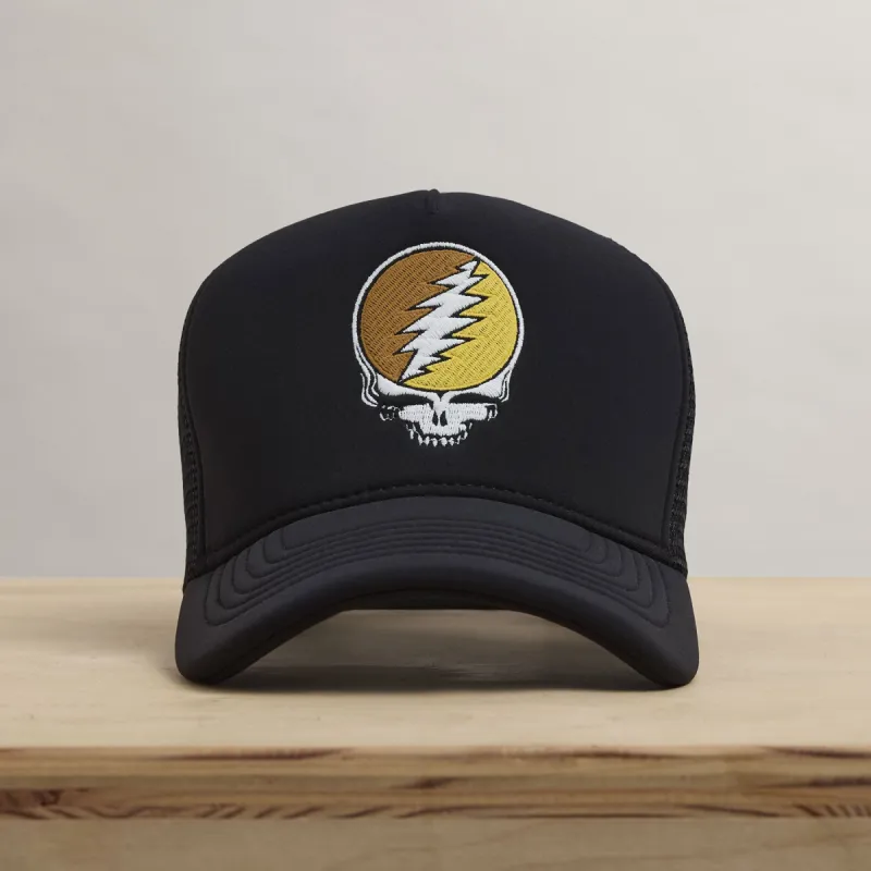 Grateful Dead Multicolor Skull Embroidery Trucker - Black sold by James Perse