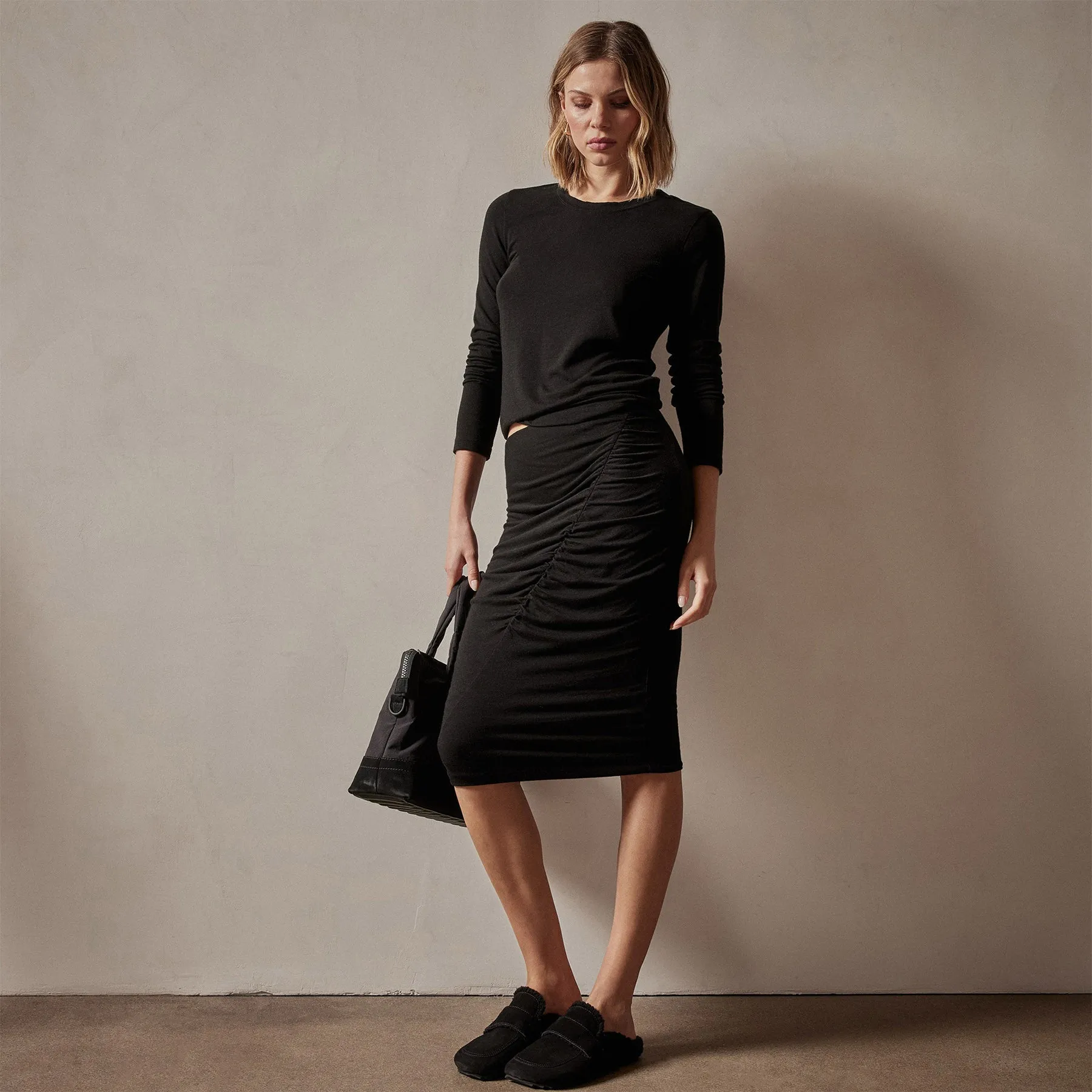 Tencel Cashmere Ruched Skirt - Black sold by James Perse