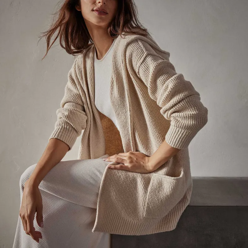 Cotton Wool Thermal Cardigan - Oatmilk sold by James Perse