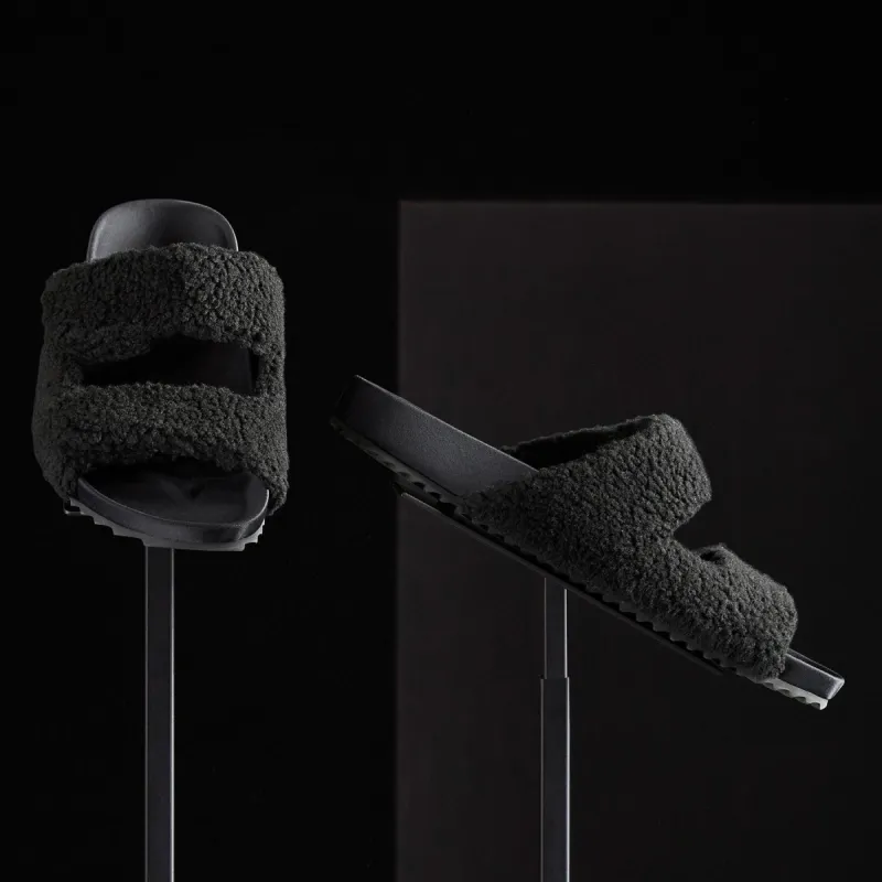 Men's Double Strap Shearling Slide - Black sold by James Perse