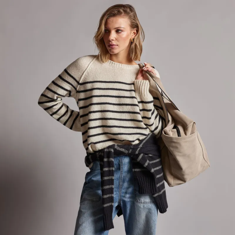 Nautical Stripe Cashmere Sweater - Ivory/Black sold by James Perse