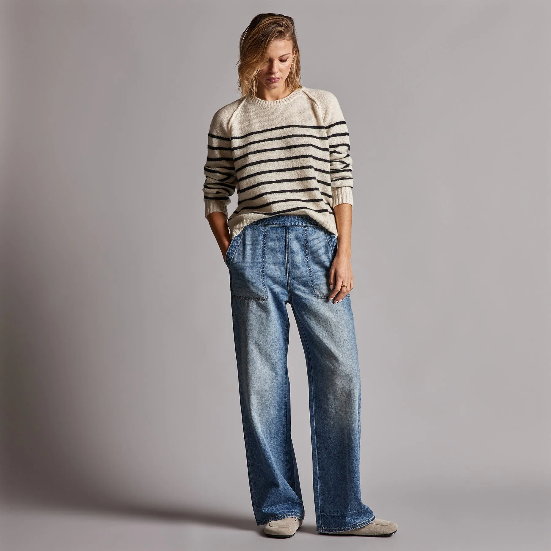 Nautical Stripe Cashmere Sweater - Ivory/Black sold by James Perse product image thumbnail 4